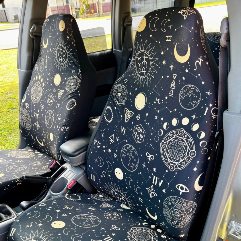 Cute Car Seat Covers - Black And Sand Celestial (Full Set) | Raiana’s Vibes