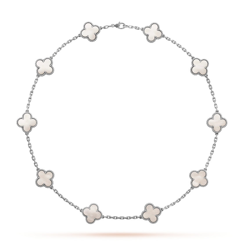 Vintage Alhambra necklace, 10 motifs 18K white gold, Mother-of-pearl - Van Cleef & Arpels