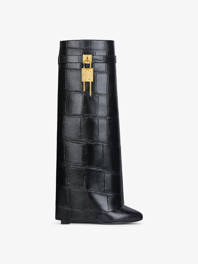 Bottes Shark Lock en cuir façon crocodile - noir | GIVENCHY FR