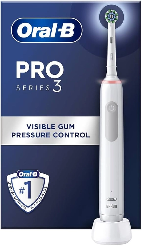 Oral-B Pro 3 Electric Toothbrush For Adults, 1 Cross Action Toothbrush Head, 3 Modes, Oral B Electric Toothbrush With Pressure Sensor, 2 Pin UK Plug, 3000, White