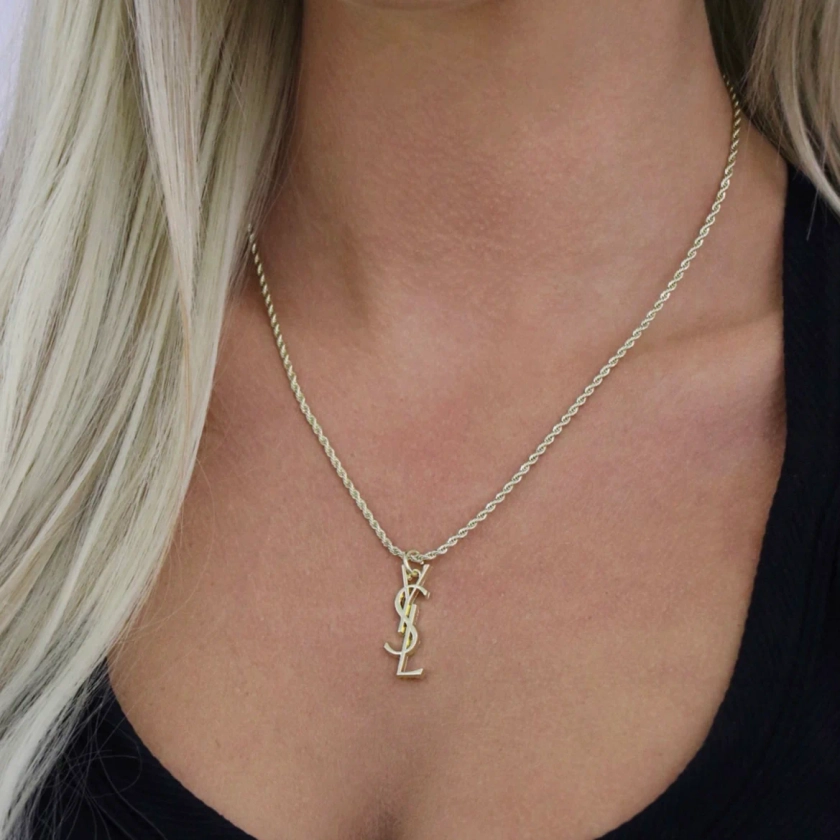 YSL Gold Logo Pendant Necklace