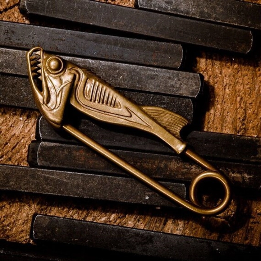 Biling | Handmade Brass Fish Head Brooch | Vintage Keychain Bag Accessories | Creative Gift