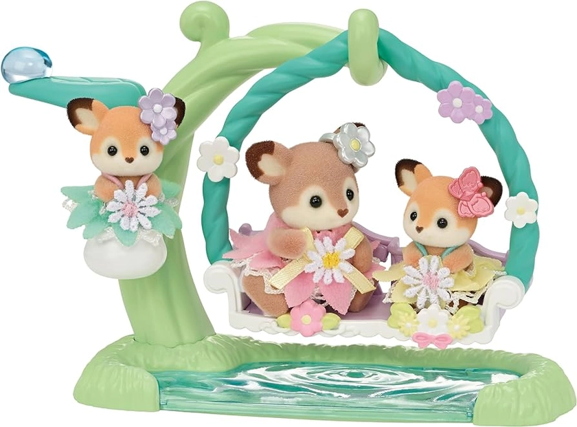 EPOCH Sylvanian Families FS-56 Deer Baby: Getting Along Waterside Swing Set, Doll and Furniture Set, Safety Toy Mark Certified, Toy for Ages 3 Years and Up, Dollhouse