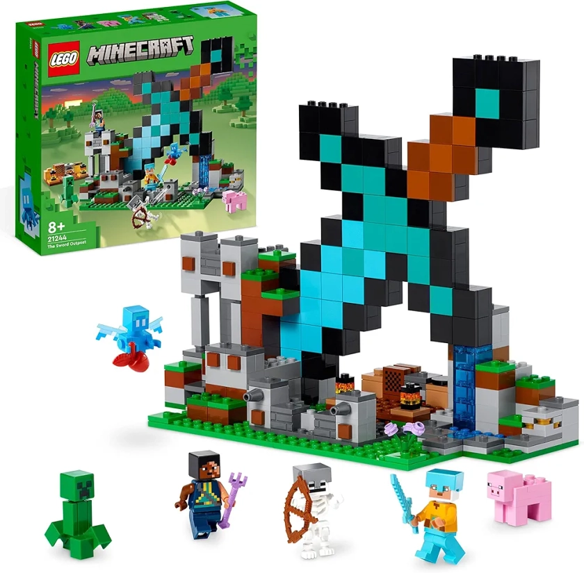 LEGO Minecraft L’Avant-Poste de l’Épée - Jouet de Construction avec Figurines Creeper, Guerrier Gardien et Squelette - Idée Cadeau d'anniversaire Enfants 8 Ans 21244