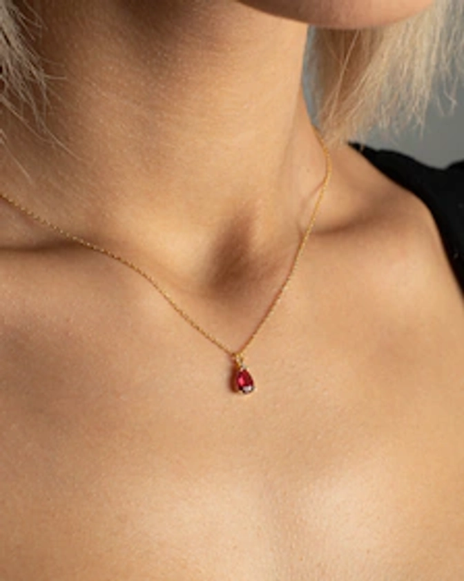 Tiny Ruby Gemstone Necklace, Ruby Chooker, July Birthstone Jewelry, Dainty Ruby Necklace, Minimalist Ruby Pendant, Gift For Women