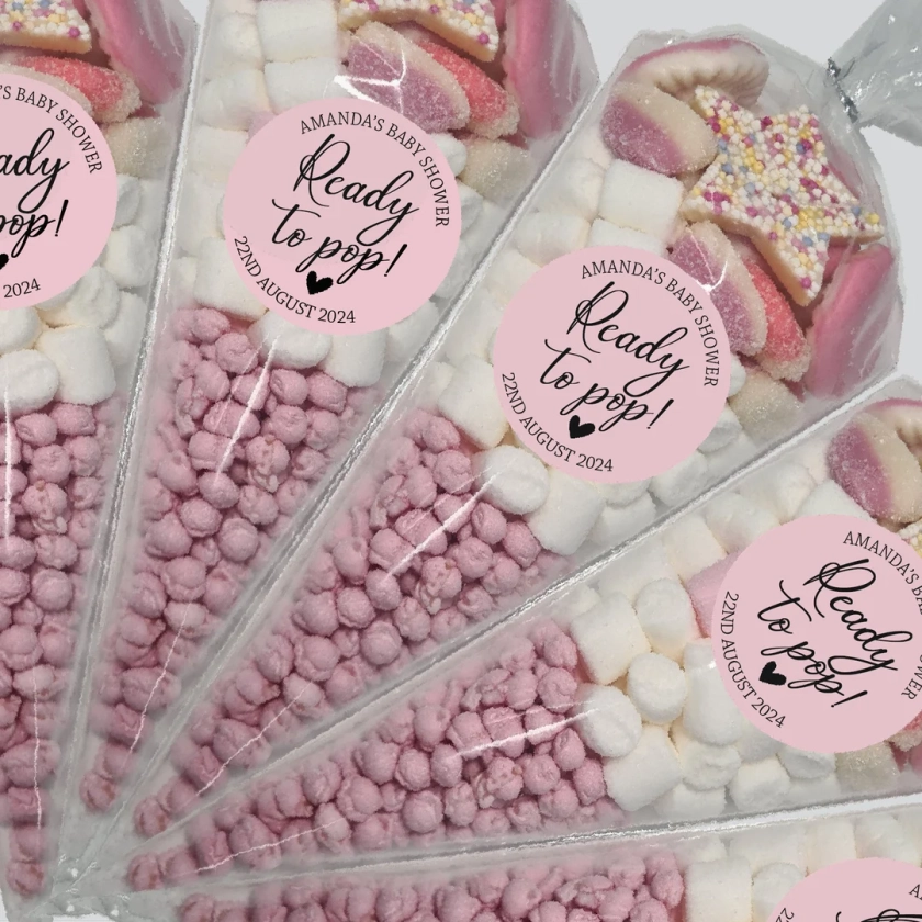 35 Personalised Baby Shower Stickers Thank You Popcorn Cone Stickers, Favour Bag Stickers, Ready to Pop Various Colours - Etsy UK