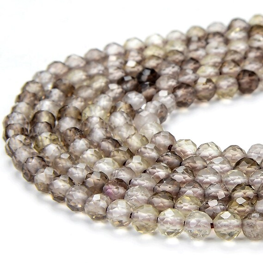 Natural Smoky Quartz Gemstone Grade AAA Micro Faceted Round 3MM  Loose Beads 15 inch Full Strand (80018167-P93)