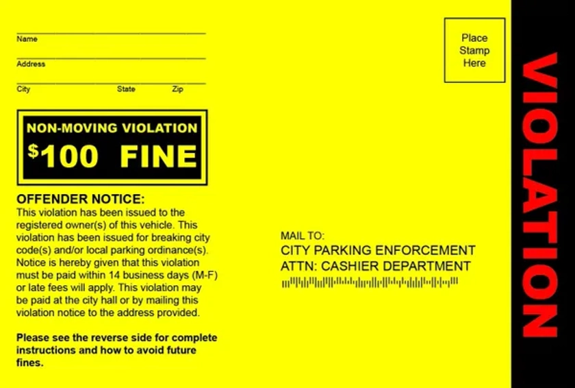 Fake Parking Tickets- Pack of 100