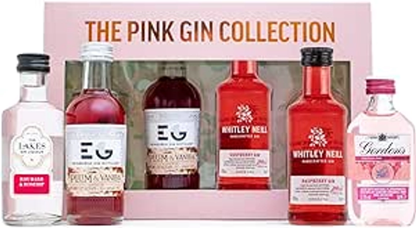 Pink Gin Gift Set - Birthday Gifts for Women, 4x5cl Whitley Neill Raspberry, Gordons Pink Gin, Edinburgh Plum & Vanilla, The Lakes Rhubarb & Rosehip Flavoured Gin Liqueurs - Alcohol Gifts for Her