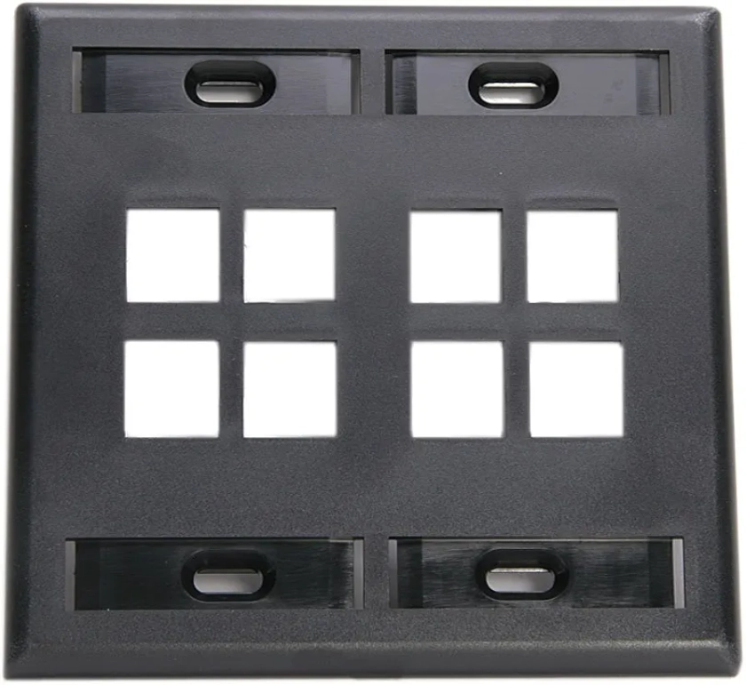 Leviton 42080-8EP 8-Port Dual Gang QuickPort Wallplate with ID Windows, Black