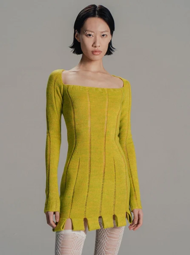 July Li Mustard Green Stripe Dress