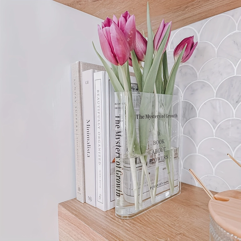 1pc Transparent Flower Vase, Transparent Book Vase, Unique Home Bedroom Office Decoration, Aesthetic Room Décor, Home Décor