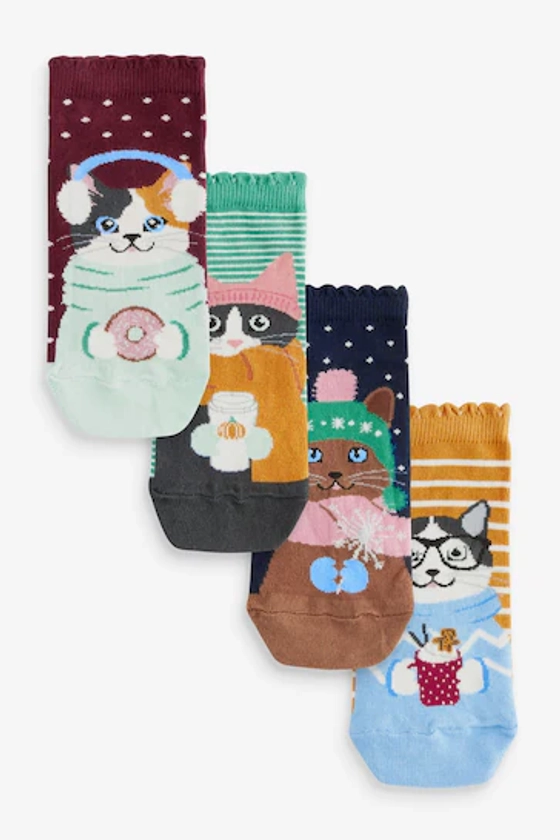 Winter Cats Trainer Socks 4 Pack