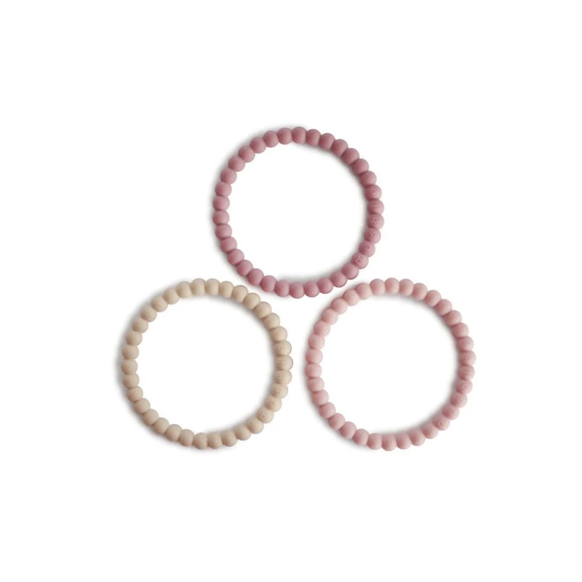 Mushie Pearl Teething Bracelet - Linen/Peony/Pale Pink | Natural Baby Shower