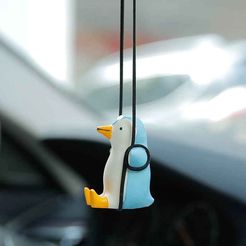 YGMONER Super Cute Swinging Penguin Car Mirror Hanging Ornament Car Interior Accessories (Penguin)