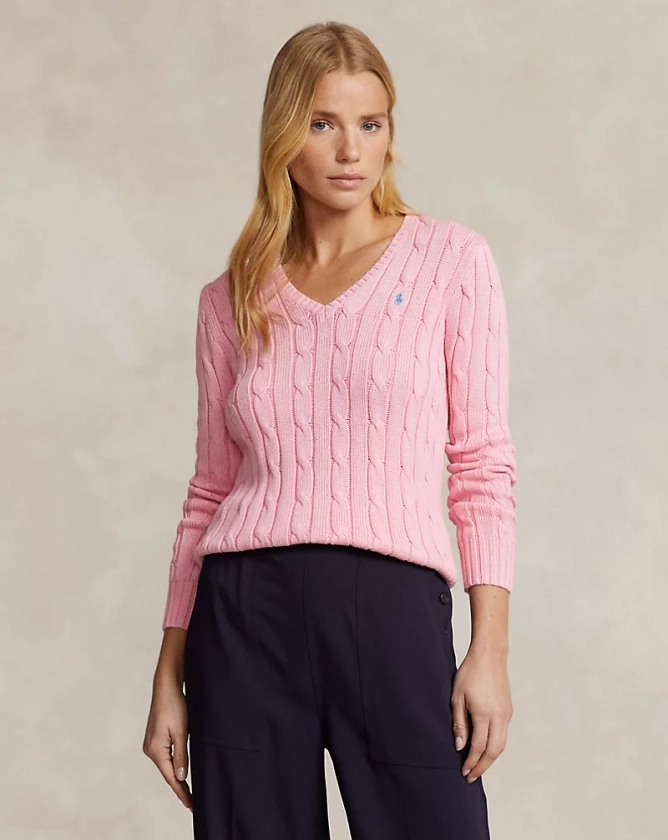 Cable-Knit Cotton V-Neck Sweater