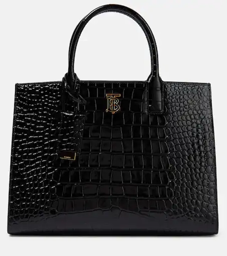 Frances Small Croc Effect Leather Tote Bag in Black - Burberry | Mytheresa