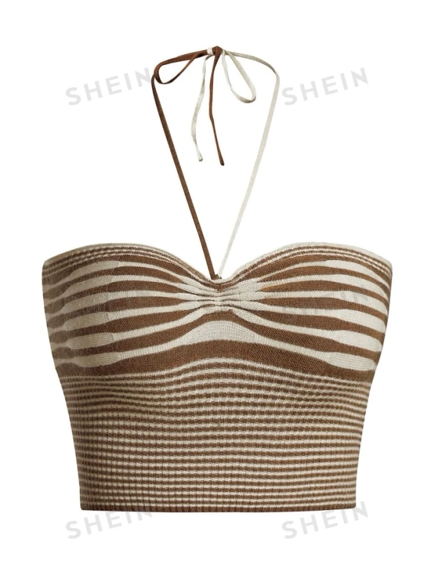 SHEIN MOOSTA Striped Pattern Halter Knit Top