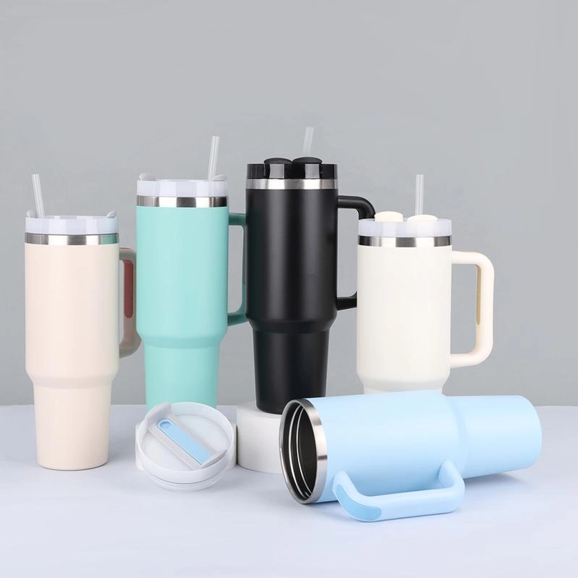 [Leila Joel] 40 oz 304 stainless steel water bottle material outdoor sports tumbler fitness water bottle with straw cup portable silicone non-slip handle, can be used as a gift or personal use, multiple colors available