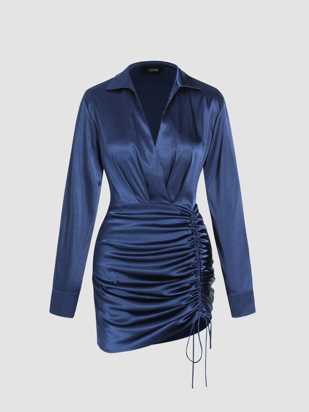 Solid Drawstring Satin Mini Dress