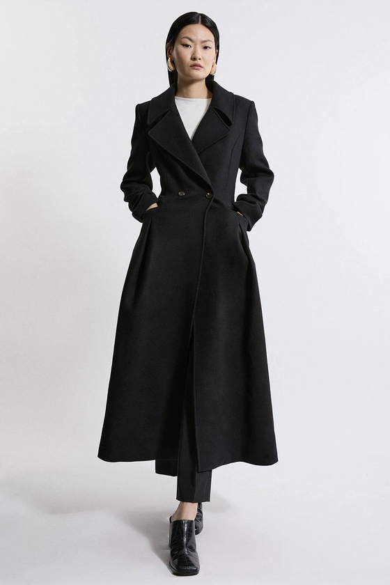 Italian Manteco Wool Blend Tailored Flared Skirt Midaxi Coat | Karen Millen