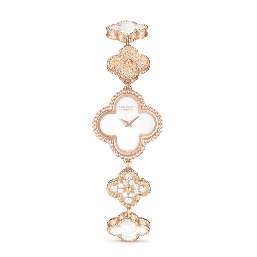 Sweet Alhambra watch 18K rose gold, Diamond, Mother-of-pearl - Van Cleef & Arpels