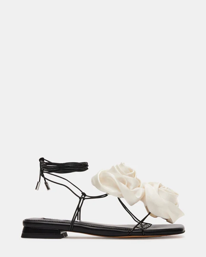 ROSALIND Black Multi Rose Embellished Lace-Up Sandal | Women&#39;s Sandals &ndash; Steve Madden