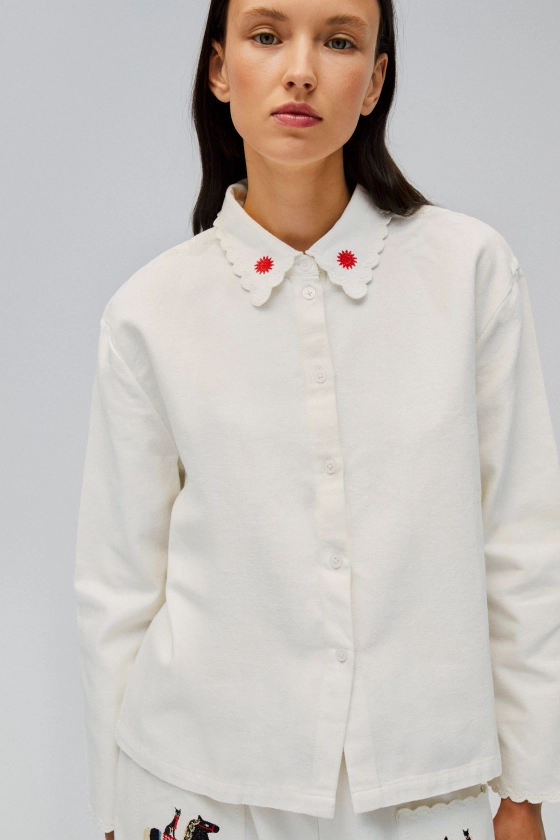 Women's Embroidered White Cotton Blouse | SLEEPER