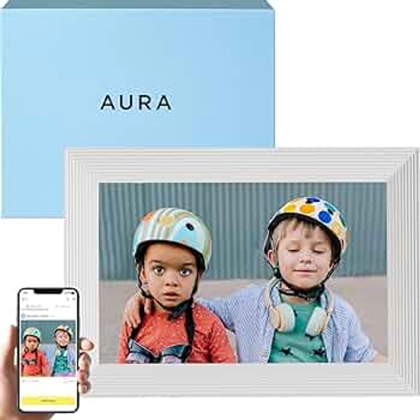Aura Carver HD Smart Digital Picture Frame 10.1 Inch WiFi Cloud Digital Photo Frame, Free Unlimited Storage, Send Photos from Anywhere – Sea Salt