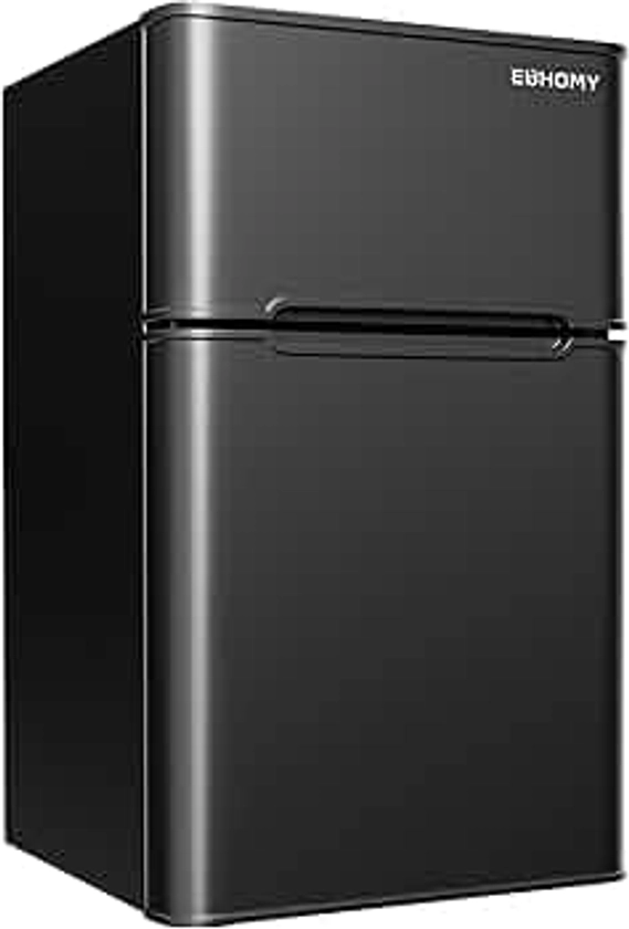 EUHOMY Mini Fridge with Freezer, 3.2 Cu.Ft Mini Refrigerator, Dorm Fridge with 2 Door For Bedroom/Apartment/Office-Food Storage Cooling Drink, Black