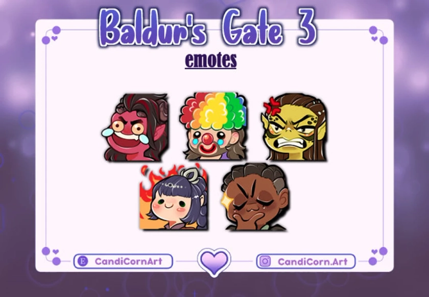 Emotes Baldur's Gate 3 / Emote Twitch / Graphiques pour stream / Graphiques pour streamer / Badge / Jeux vidéo