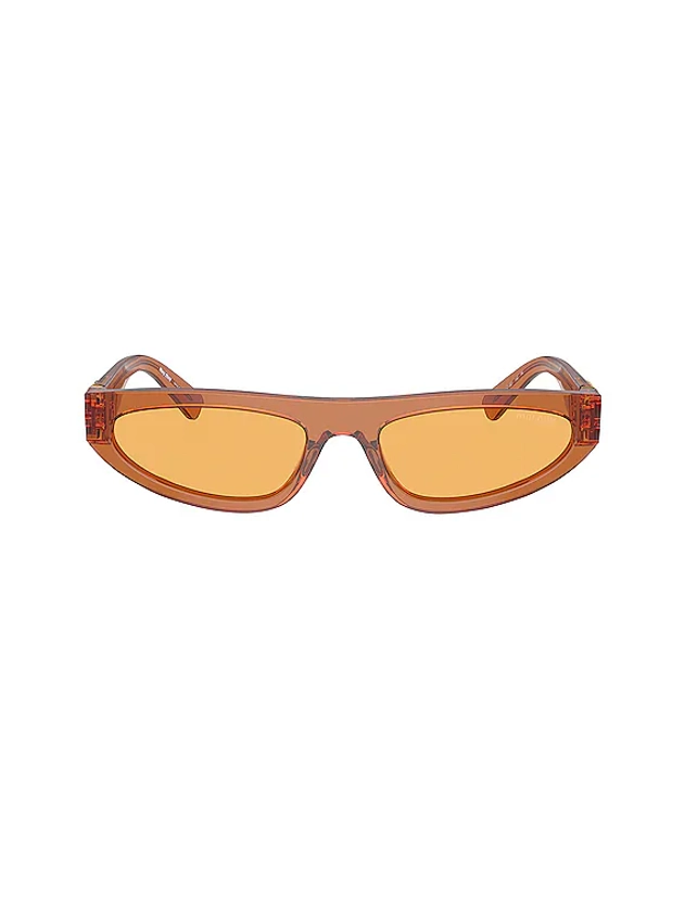 Miu Miu Flat Top Oval Sunglasses in Caramel Transparent | FWRD