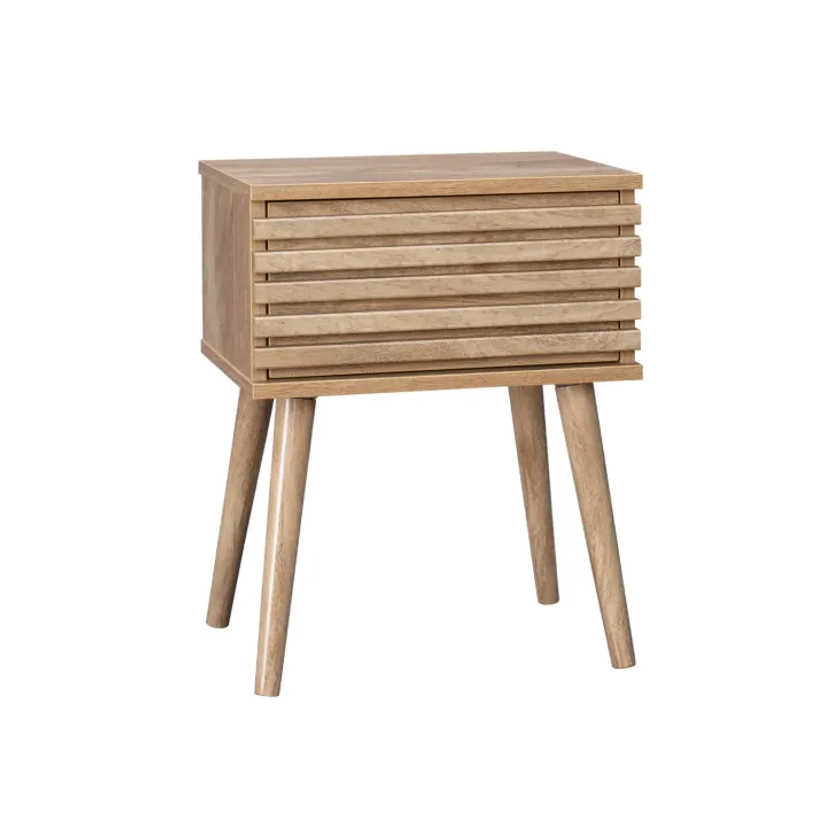 Table de chevet scandinave en décor bois rainuré