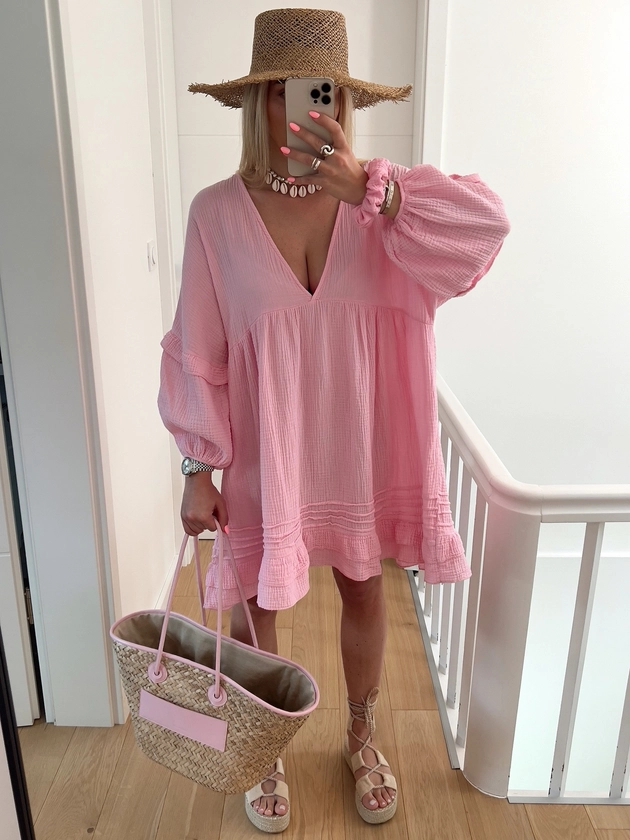 Robe MATHILIA Gaze de coton rose