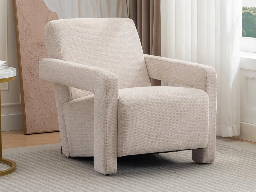 Fauteuil design en tissu texturé couleur beige ISPARTA