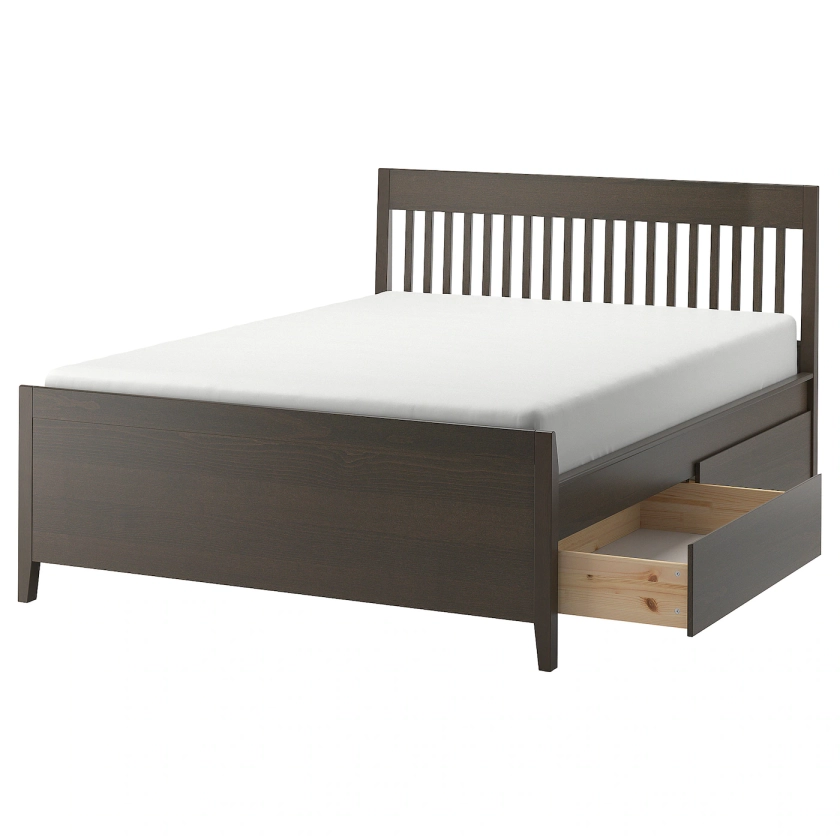IDANÄS bed frame with storage, dark brown/Lönset, Standard Double - IKEA