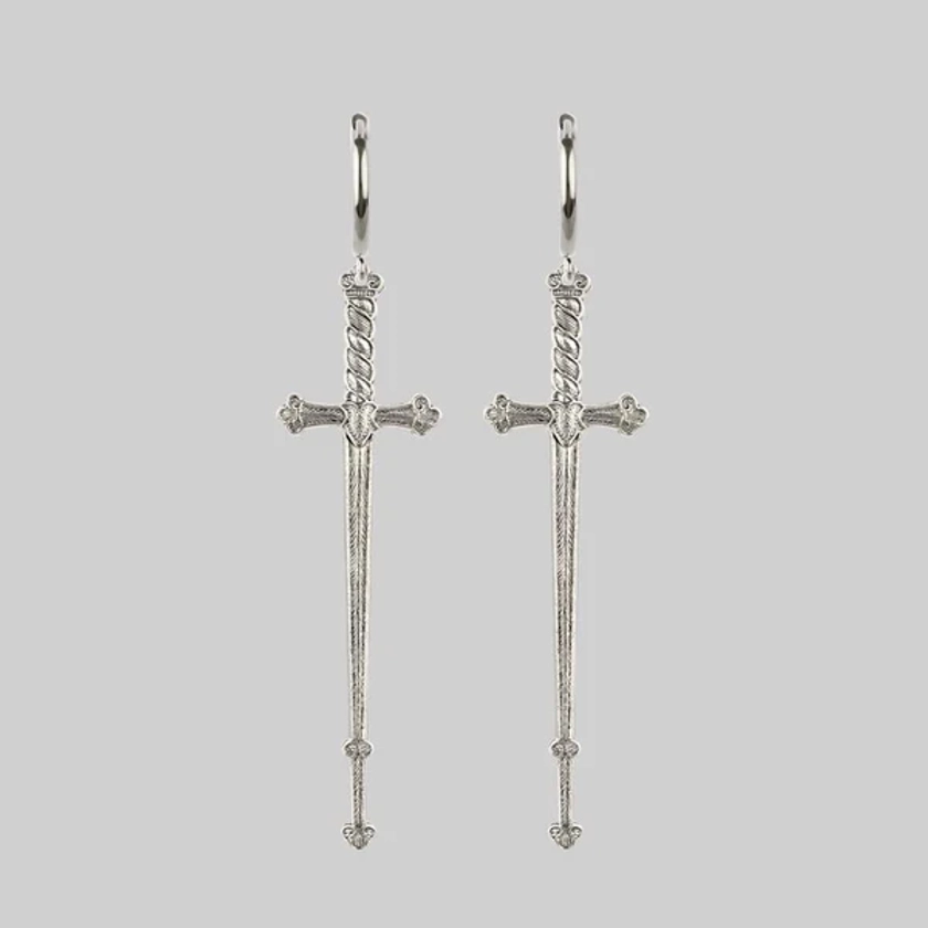 MERCY. Sword Hoop Earrings - Silver