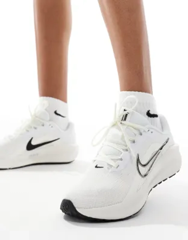 Nike Running Downshifter 13 sneakers in white and silver | ASOS