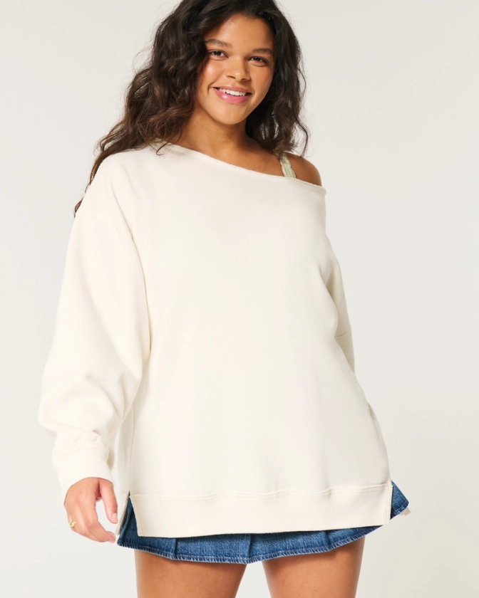 Women's Oversized Off-the-Shoulder Sweatshirt | Women's Tops | HollisterCo.com