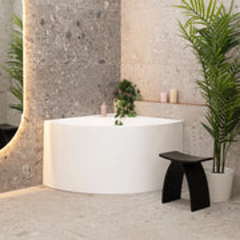 Angie 1000mm Corner Fit Japanese Soaking Bathtub, Matte White