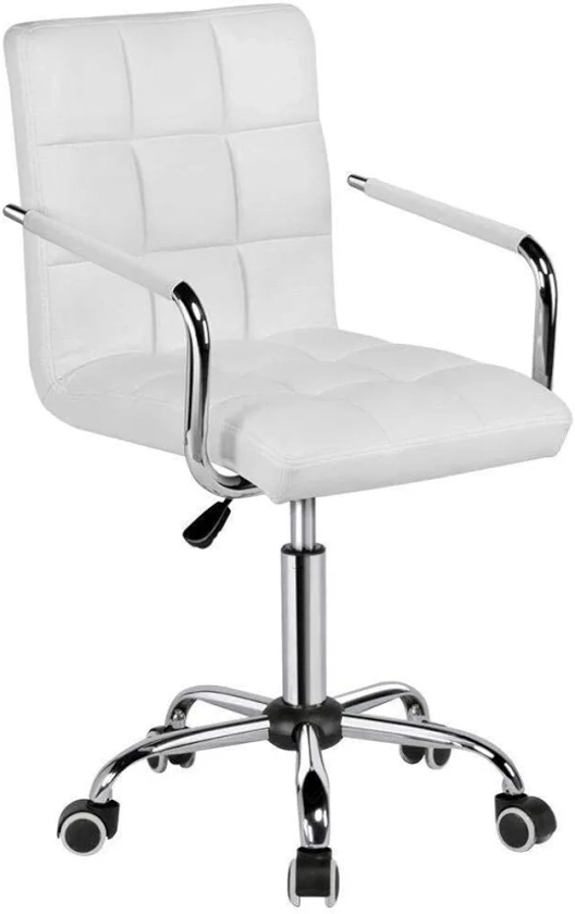 HYY-YY Office Chair White Desk Chairs with Wheels/Armes Modern PU Leather Office Chair Adjustable Home Computer Executive Chair on Wheels