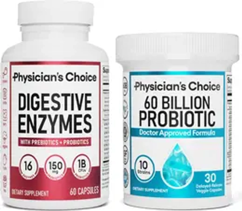Digestive Enzymes 60ct 60B Probiotic 30ct | Value Digestive Bundle by Physician's Choice
