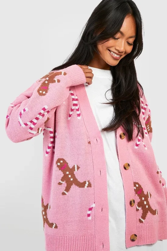 Jumpers & Cardigans | Gingerbread And Candy Cane Christmas Cardigan | boohoo