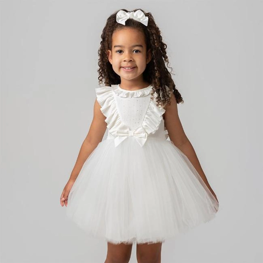 Caramelo Kids Girls Ribbed Tulle Dress With Hairband - Ivory