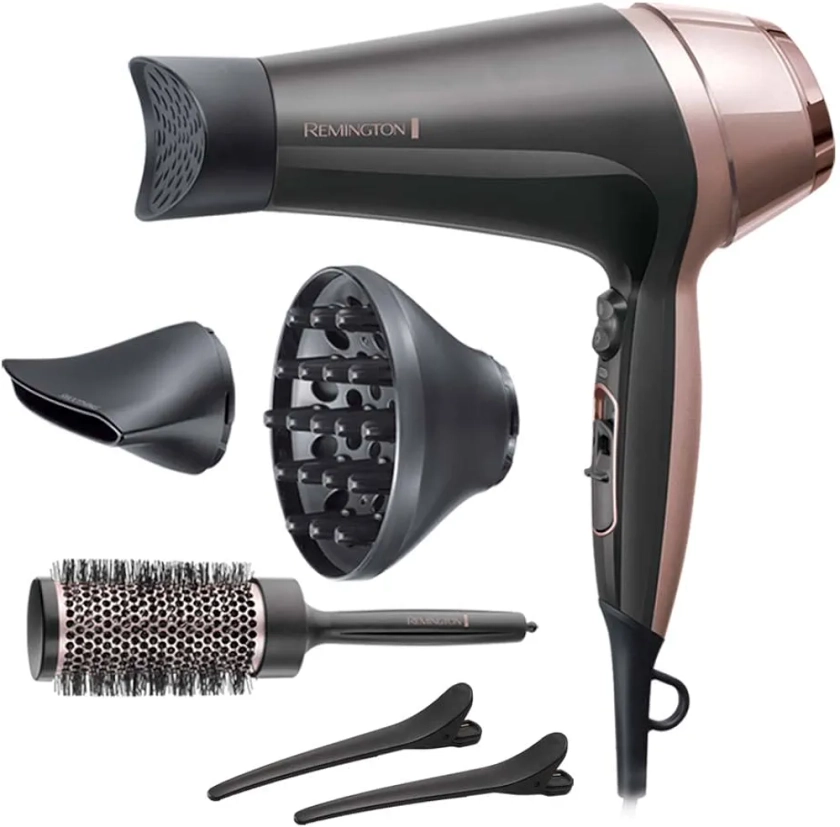 Remington Sèche-cheveux Ionique [Multifonction: boucle, ondule, lisse] Curl&Straight (2200W, 3 températures/ 2 vitesses, concentrateur incurvé unique, brosse à coiffer 45mm, accessoires) D5707