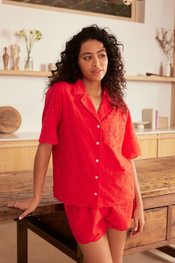 Buy Red Broderie Button Through Short Set Pyjamas from the Next UK online shop
