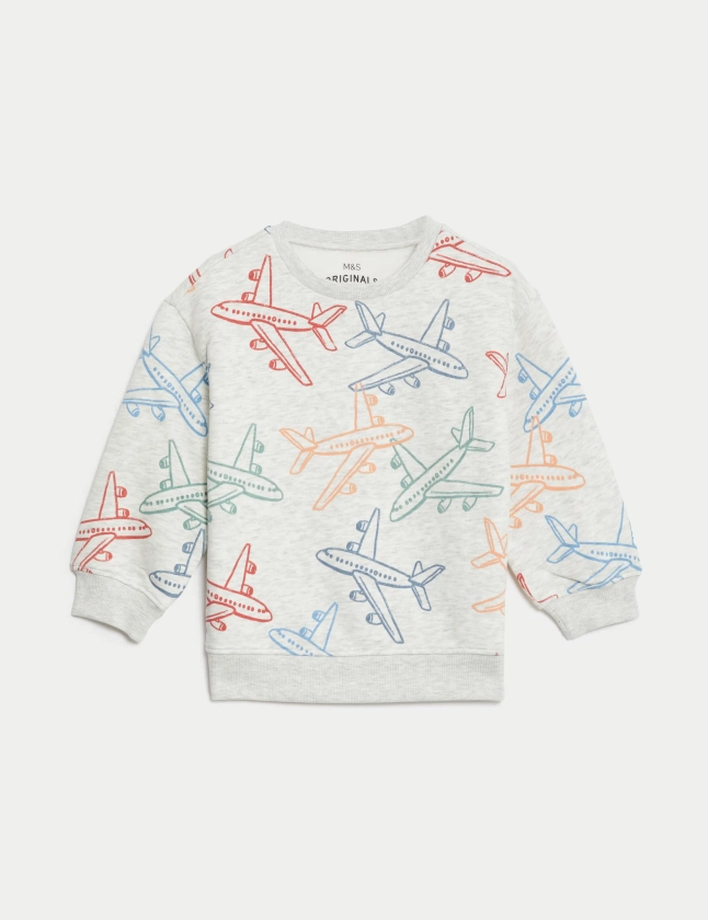 Cotton Rich Plane Sweatshirt (2-8 Yrs) | M&S Collection | M&S