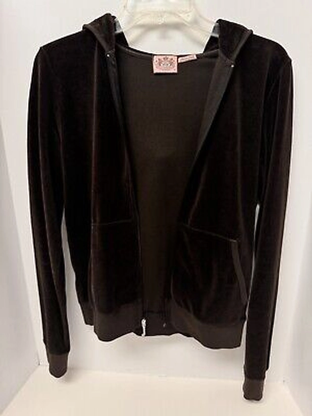 Juicy Couture Y2K/00 Chocolate BRN Velour Zip Hoodie WNs XL EUC