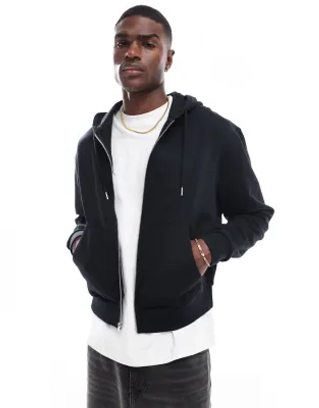 ASOS DESIGN essential boxy oversized zip through hoodie in black