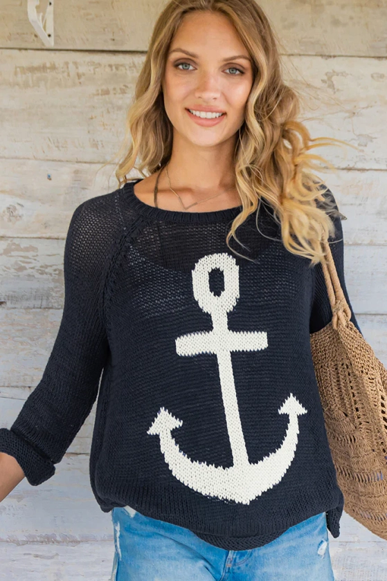 Women's Anchor Raglan Cotton Sweater's | Wooden Ships Knits
